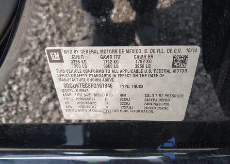 2015 Chevrolet Silverado 1500 High Country z USA, uszkodzony, nr VIN 3GCUKTEC5FG167846